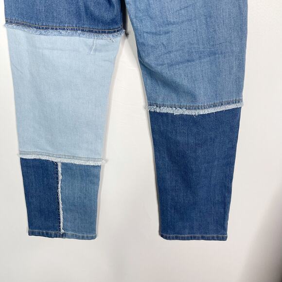 Wild Fable Size 6 Highest Rise Slim Straight Patchwork Denim Jeans Fringe Detail - Picture 7 of 10